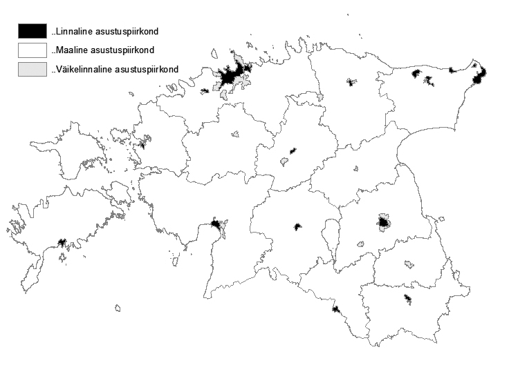 Settlements of Estonia on a map of settlement units